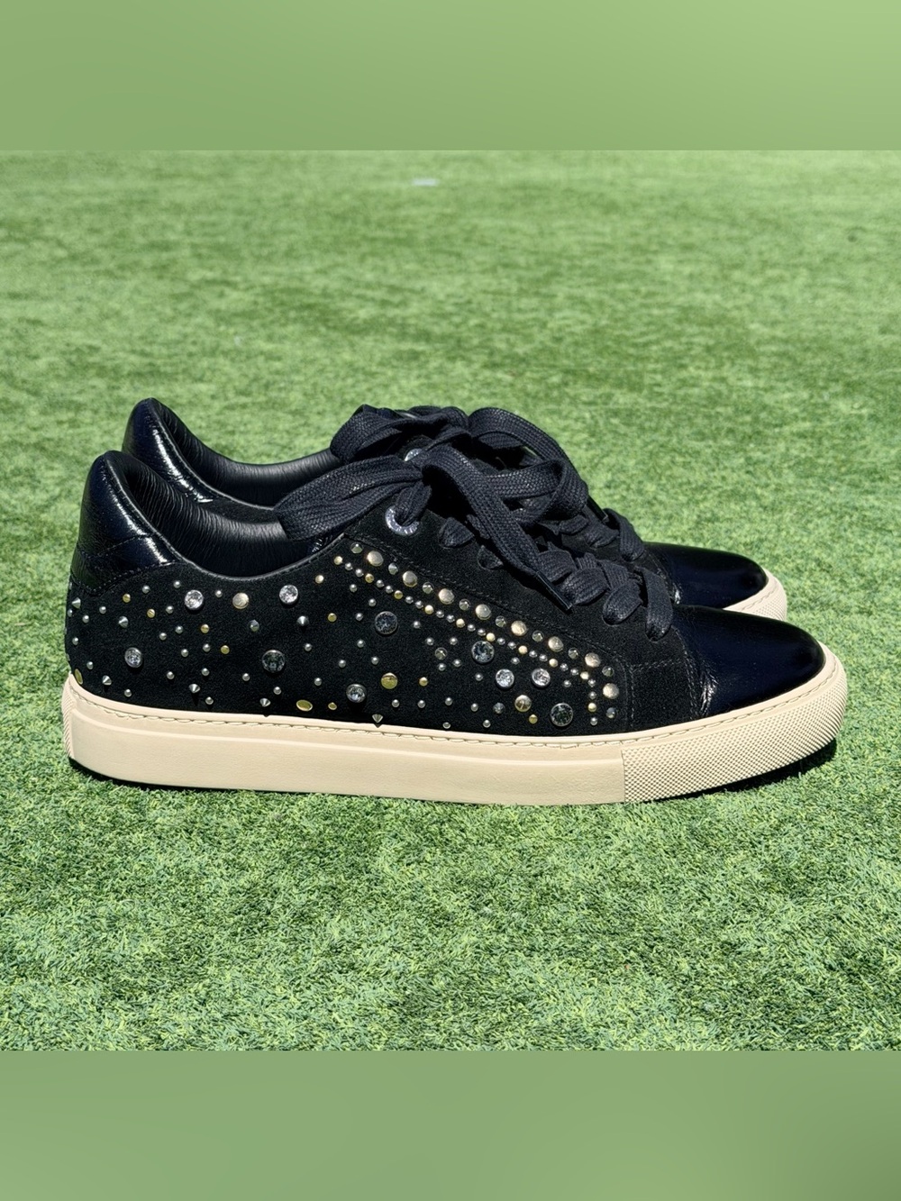 Zadig & Voltaire Sunshine Leather Sneakers Women's Euro 39 US 8.5 Studs Jewel